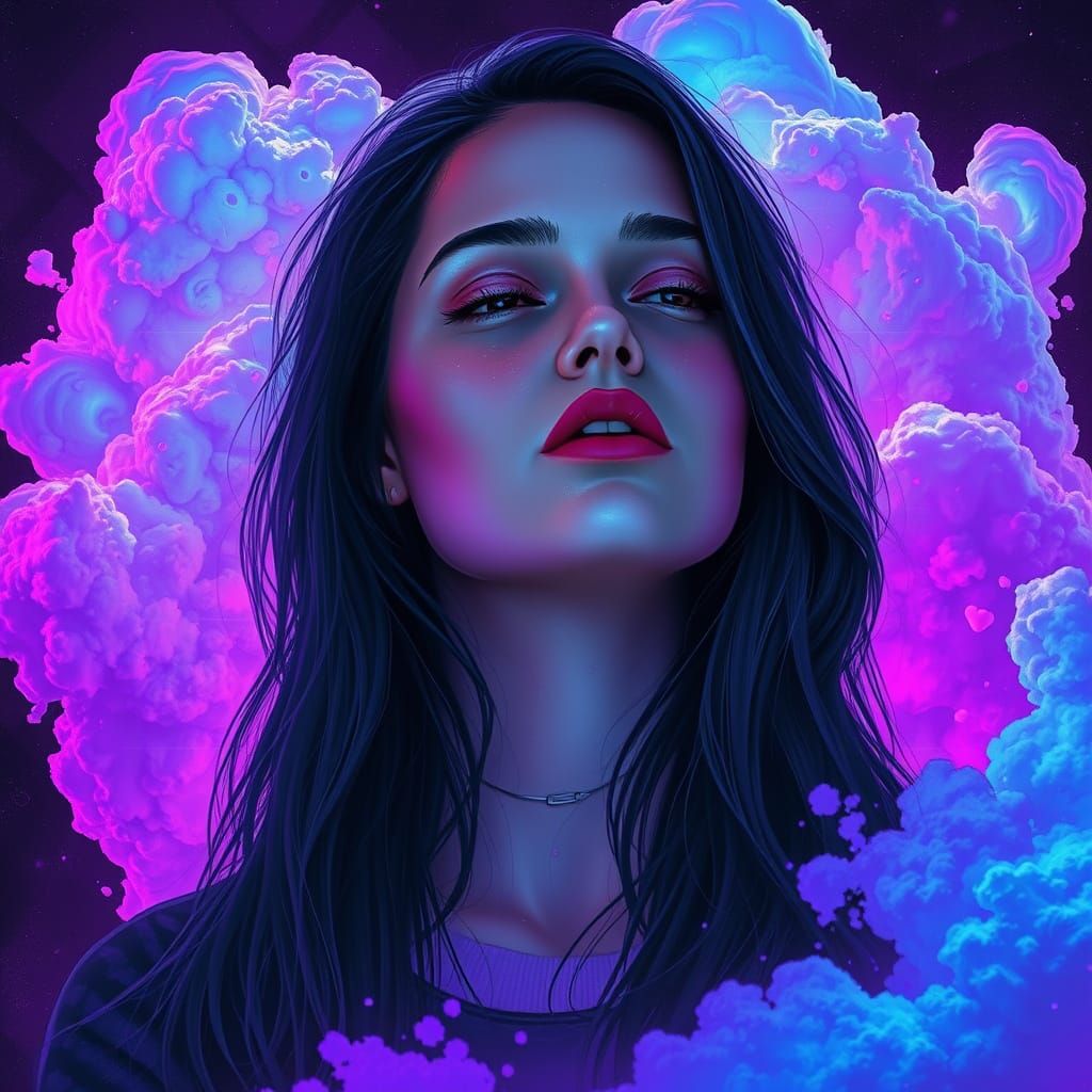 Woman in Thought with Swirling Clouds