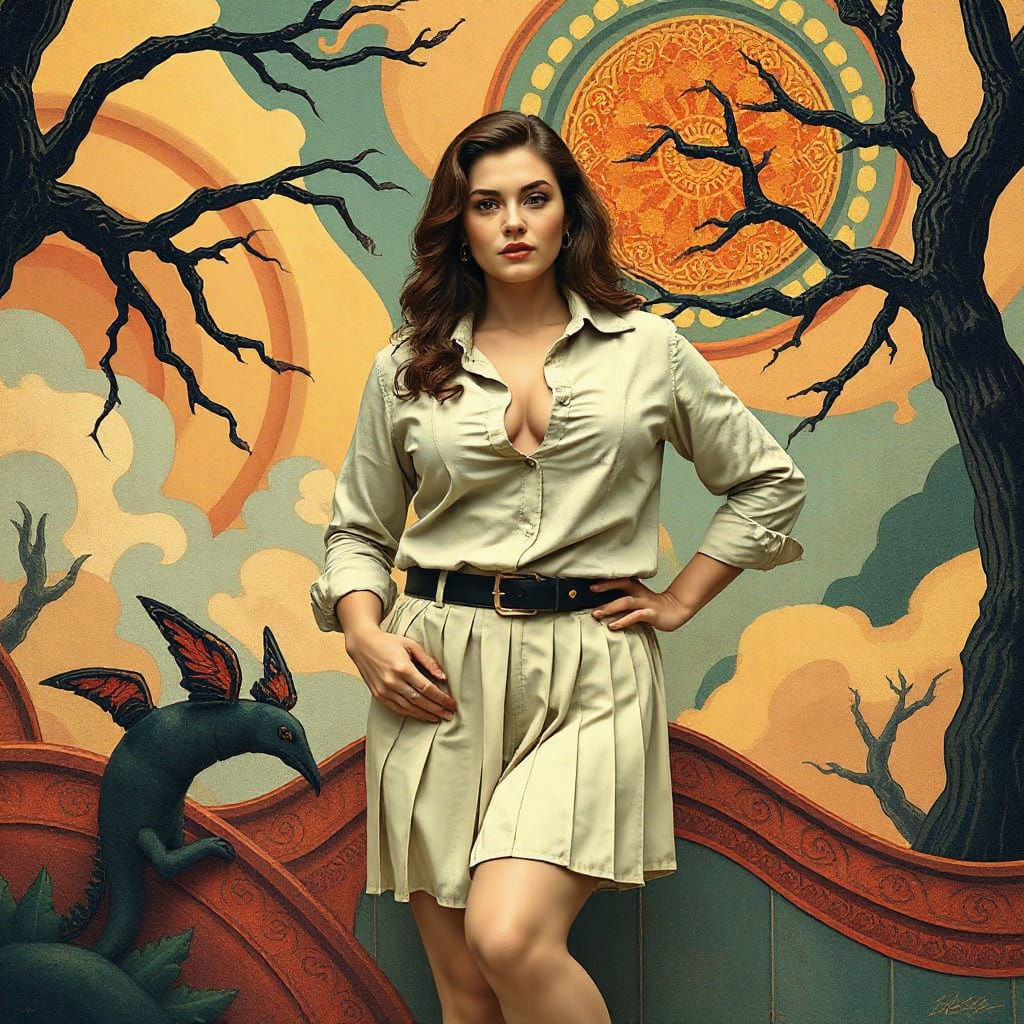 Curvy Woman in Short Skirt and Revealing Shirt