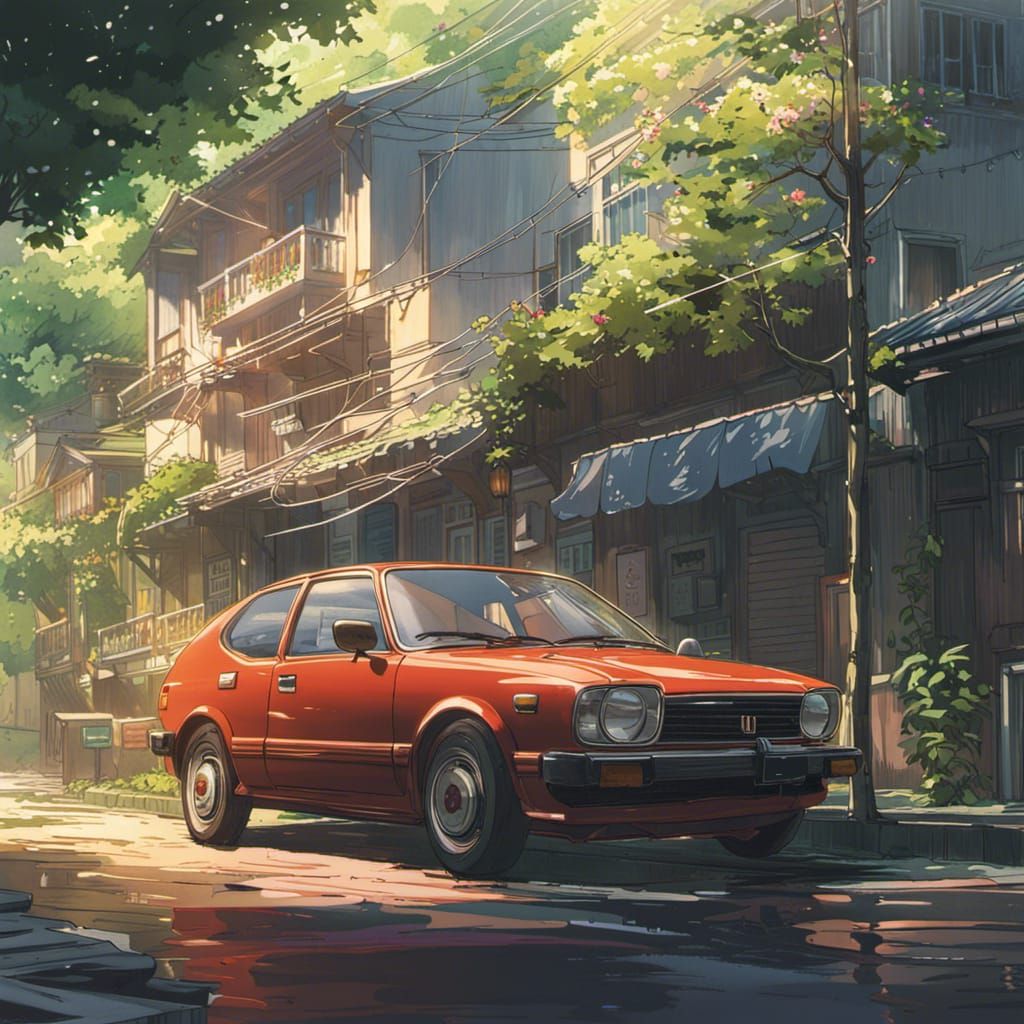 Honda Civic in Studio Ghibli Anime Style