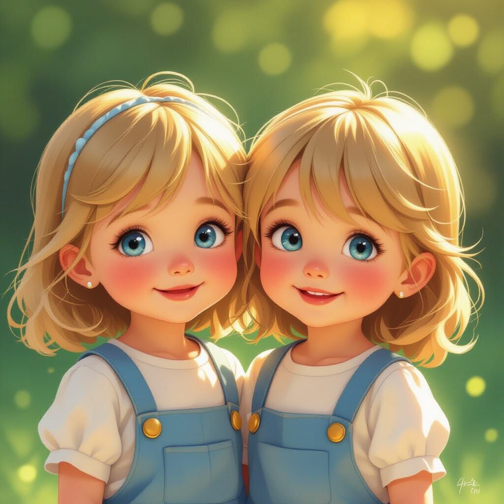 Twin Girls Smiling in Golden Hour Light