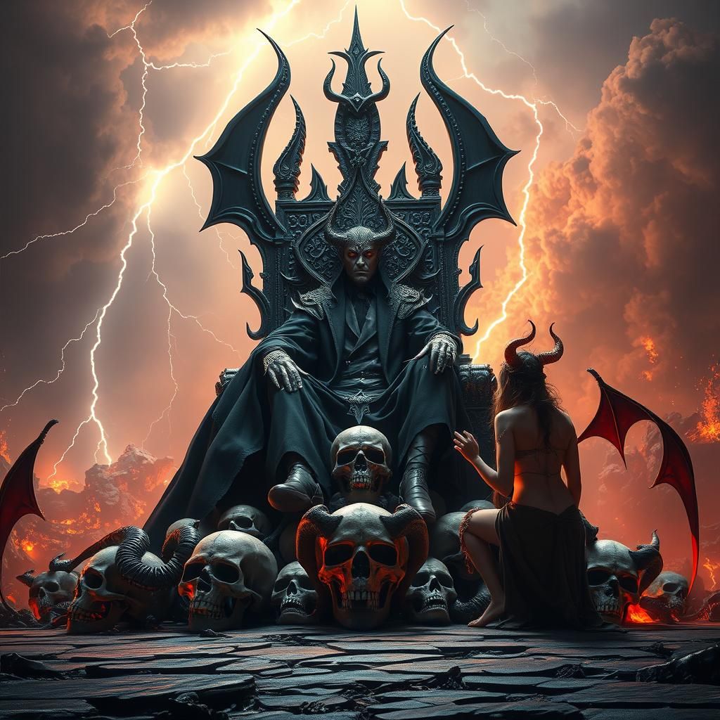 Lord of Hell on Skull Throne, Dark Fantasy Art
