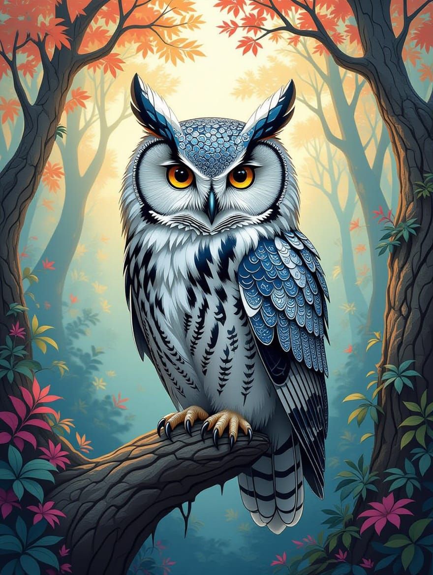 Whimsical Owl in a Fantastical Forest