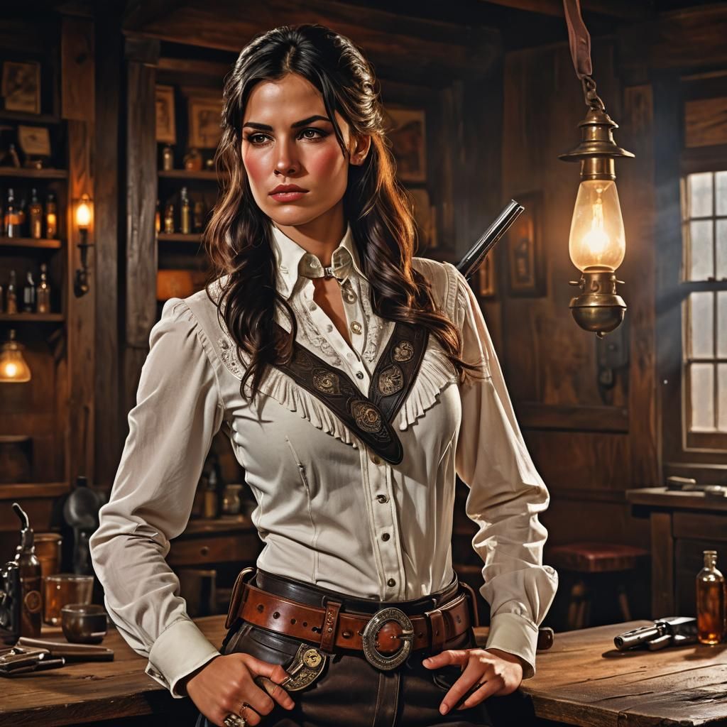 Western Bandit Woman Portrait in Artgerm Style