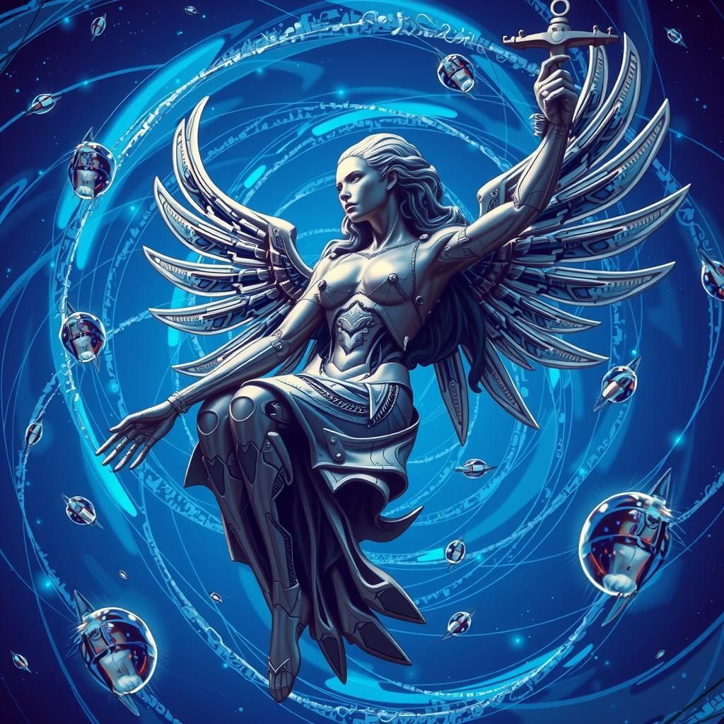 Futuristic Themis in Cobalt Void, Vector Art