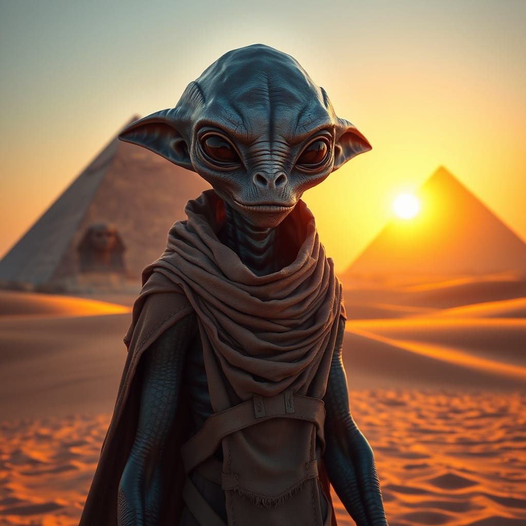 Majestic Alien in Front of the Pyramid of Giza