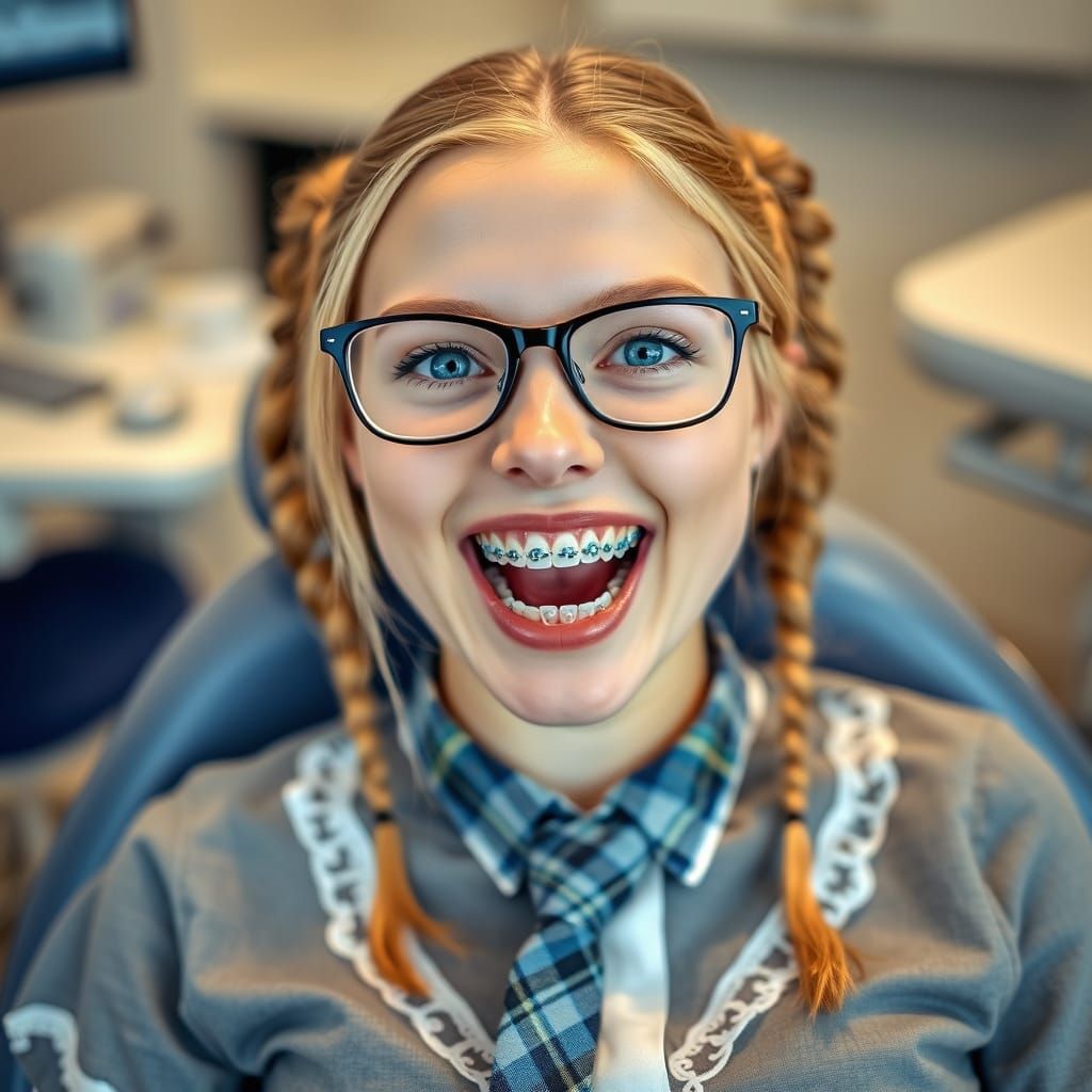 Lena with Braces in Dentist Chair