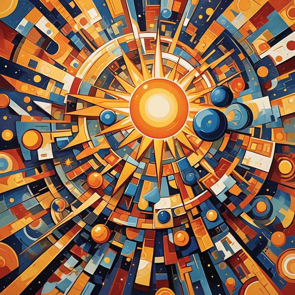 Geometric Cubist Sun in Space