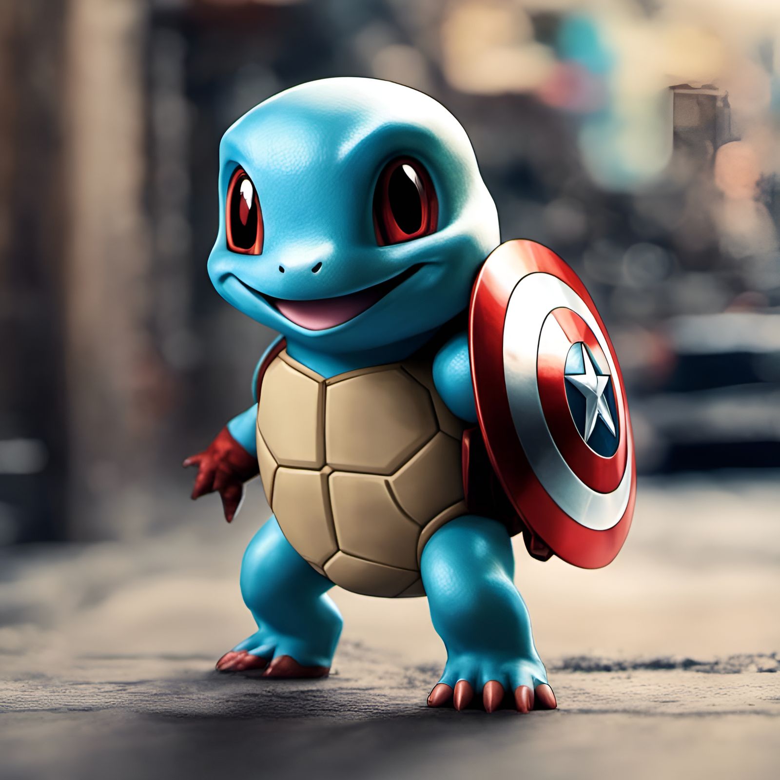 Squirtle as Captain America in Comic Book Art