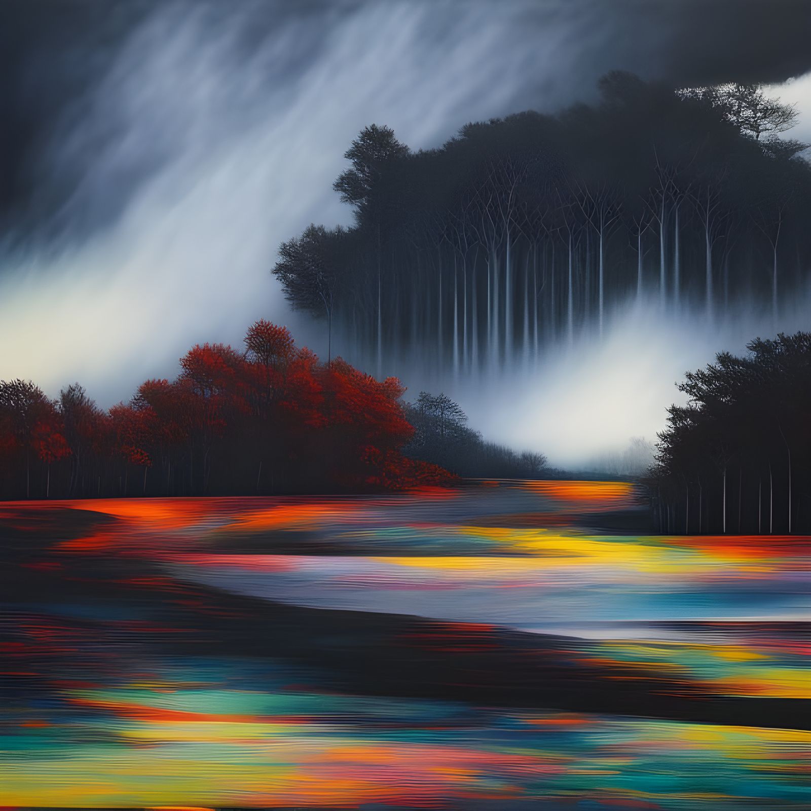 Neo-Cubist Art in Contrasting Colors