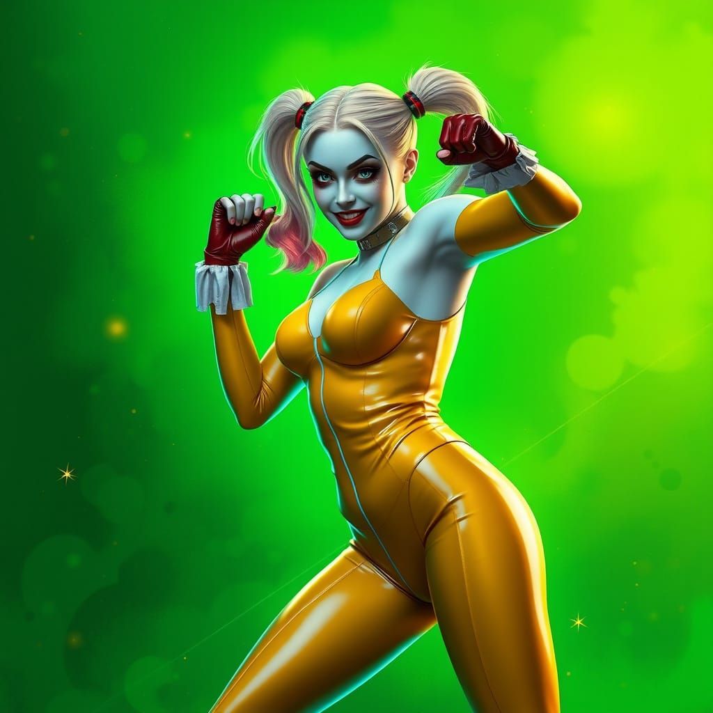 Harley Quinn in Vibrant Green Fantasy World