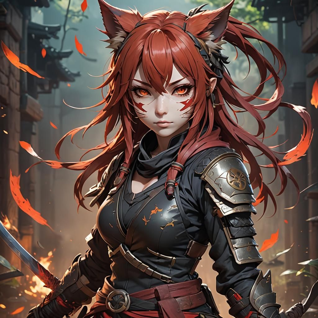 Anime Catgirl Ninja Concept Art in 3D