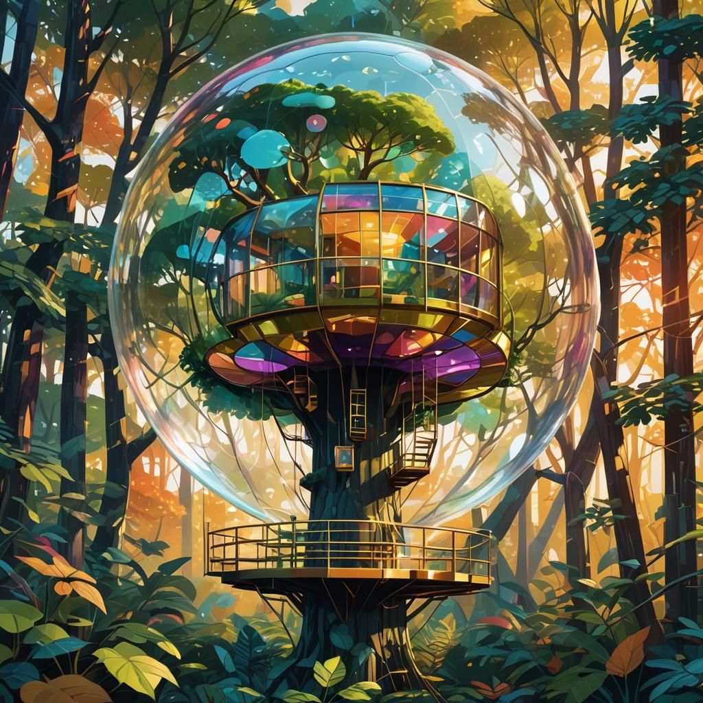 Futuristic Bubble Treehouse in Bauhaus Style