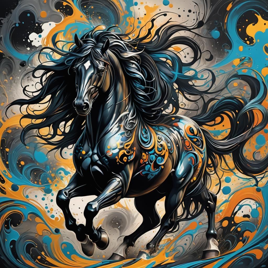 Friesian Horse in Rubens-Style Graffiti Art