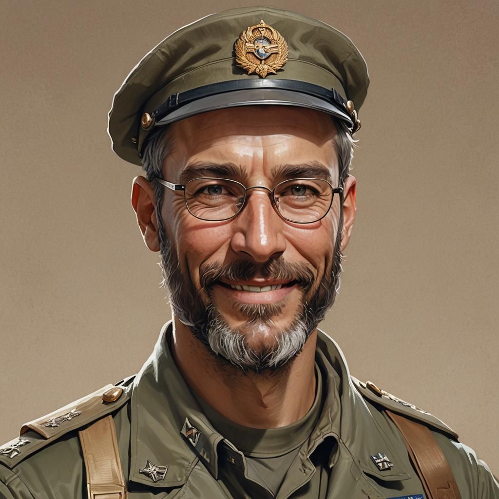 Portrait of a Smiling Man in Army Uniform