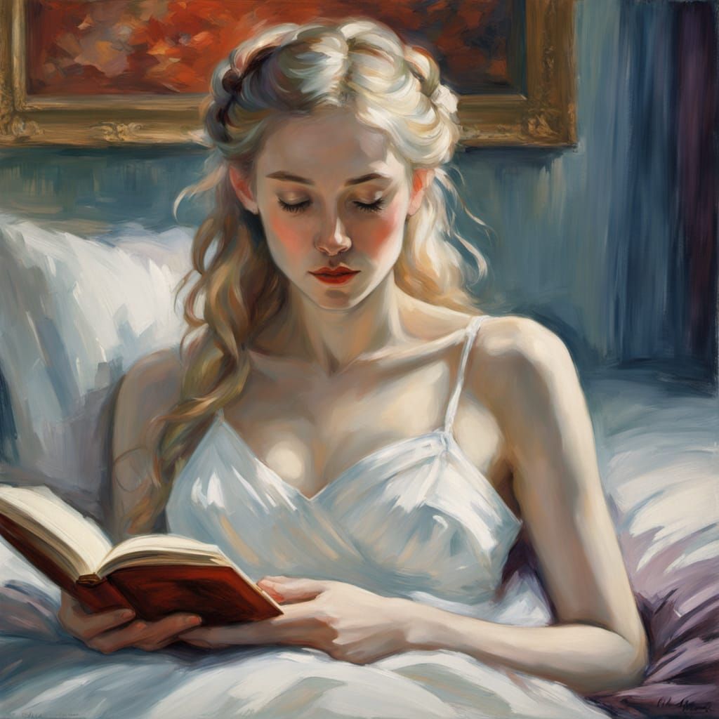 Intimate, Impressionist Scene of a Woman in a Cozy, Dramatic...