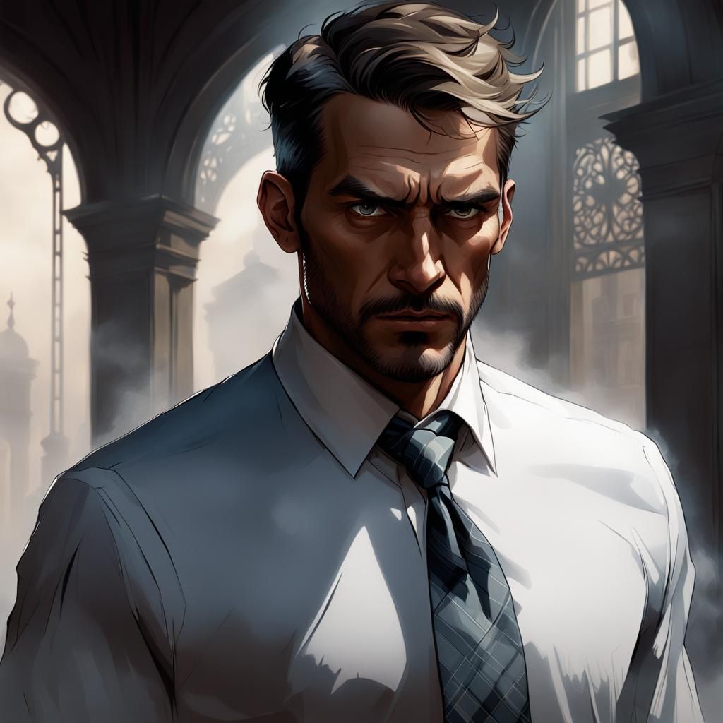 Mysterious Man in Shadows: A Digital Art Portrait