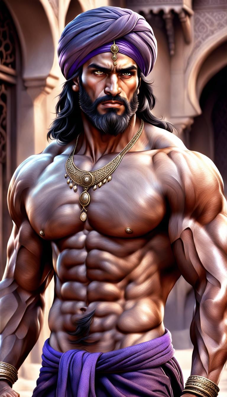 Handsome Persian Djinn with Turban, Photorealistic HDR