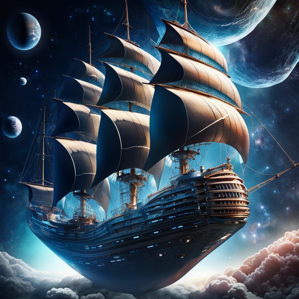 Futuristic Sailing Ship Soars Through Space
