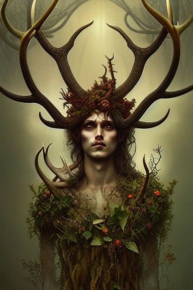 Fierce Forest God Portrait with Autumnal Hues