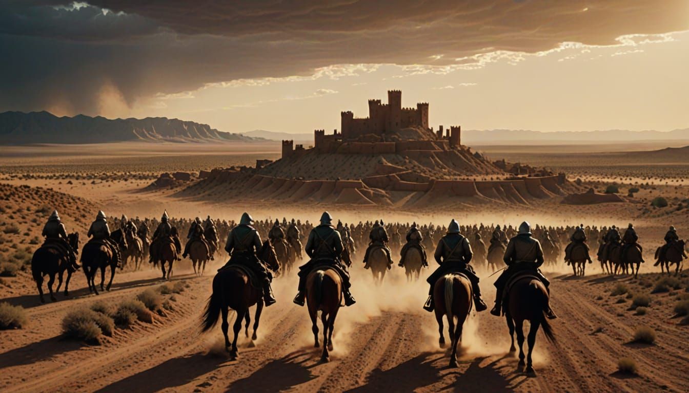 Epic Medieval Siege in Endless Desert Landscape