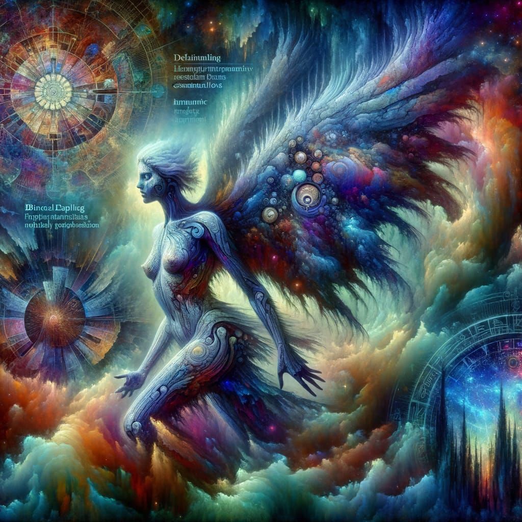 Surreal Valkyrie Frozen in Cosmic Nebula