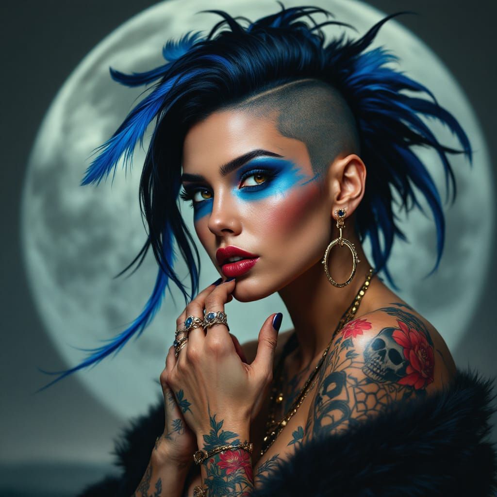 Resilient Woman with Blue Mohawk and Face Paint