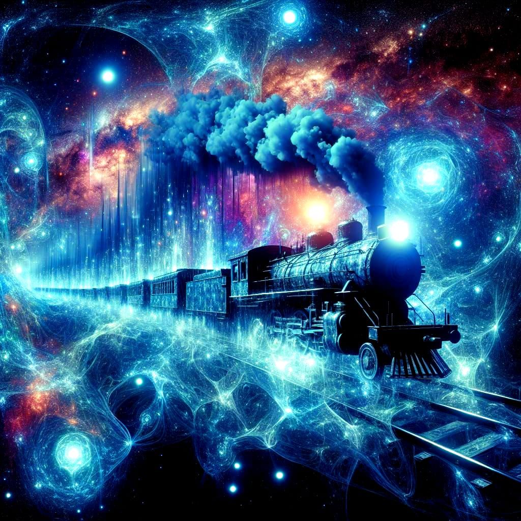 Ethereal Steam Train Journey Through the Cosmos