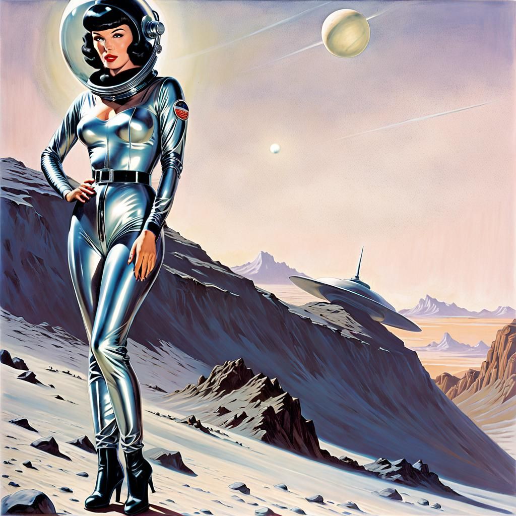 Retro Sci-Fi Pinup on Alien Planet
