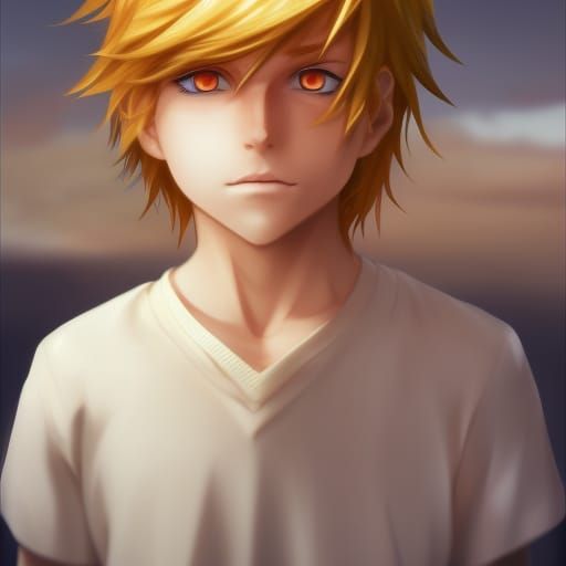Anime Boy with Honey Blonde Hair, Red Tips
