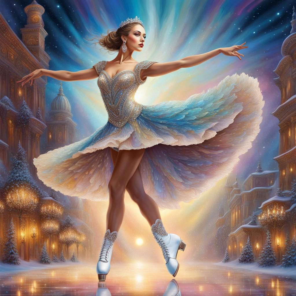 Beautiful elegance figure skater in dress and white skates, ...