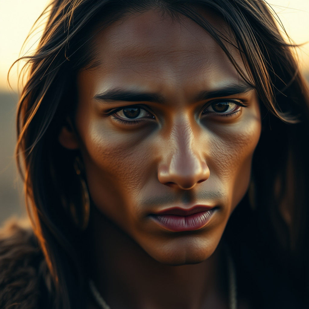 Dreamy Native American Man Portrait in Sepia Tone