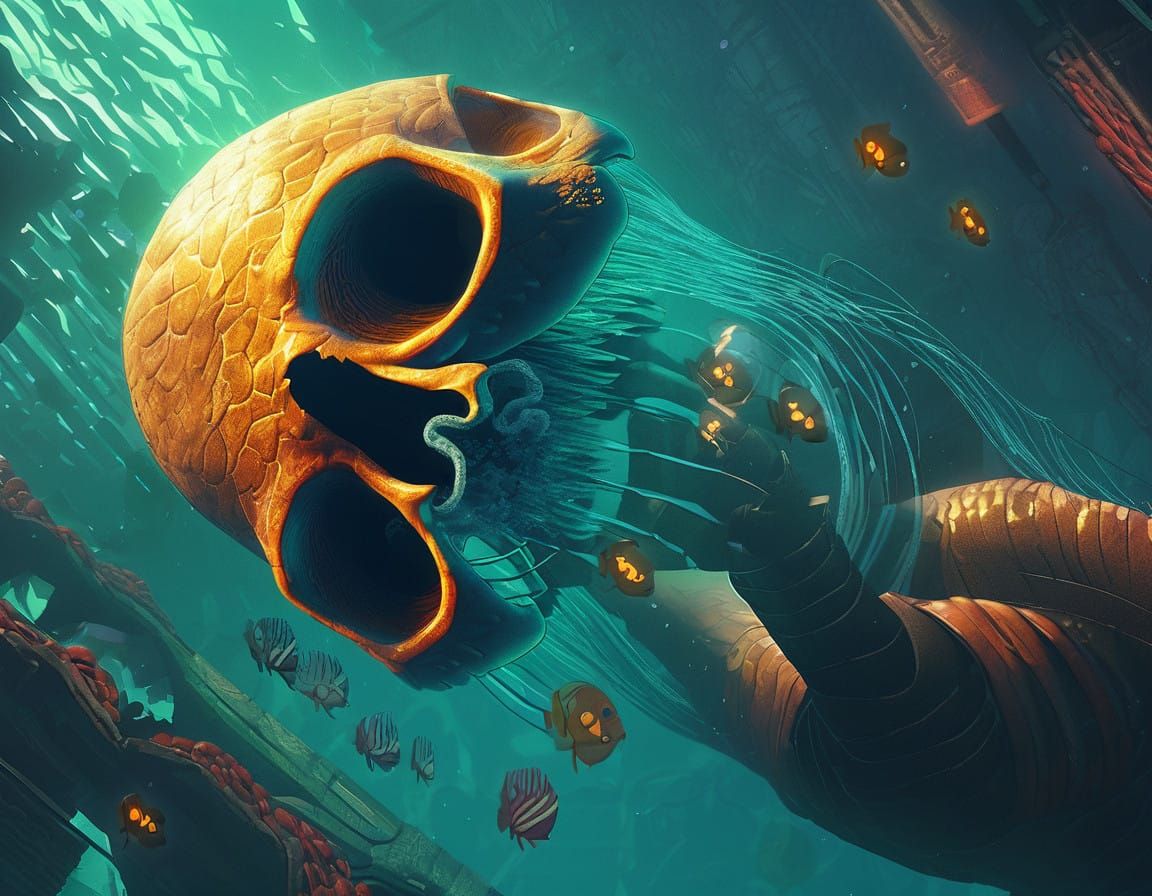 Merman Contemplates Ancient Secrets in Tropical Depths