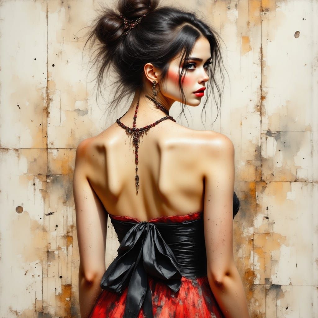 Elegant Woman in Impasto Watercolor Style