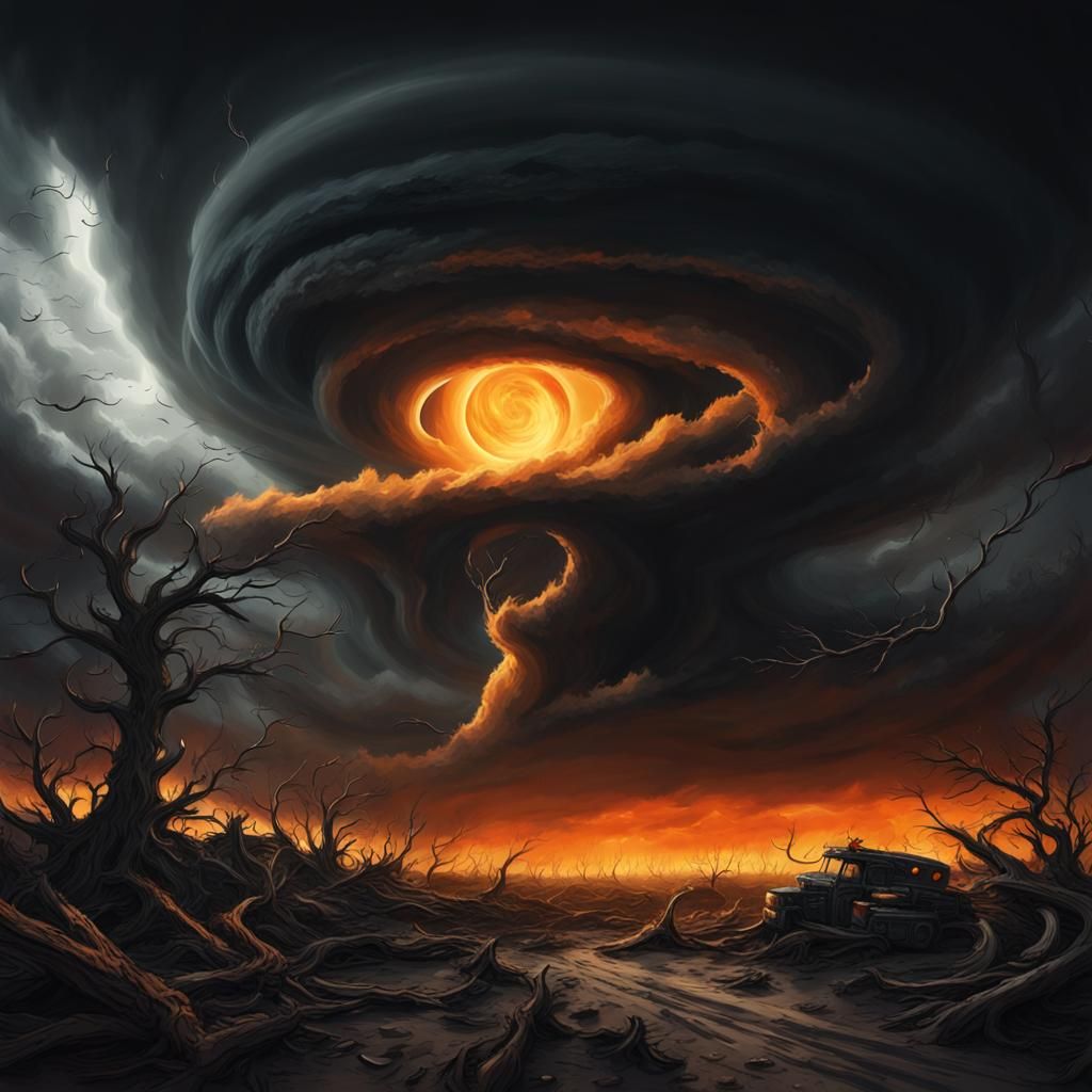 Apocalyptic Black Moon Looms Over Hellish Tornado