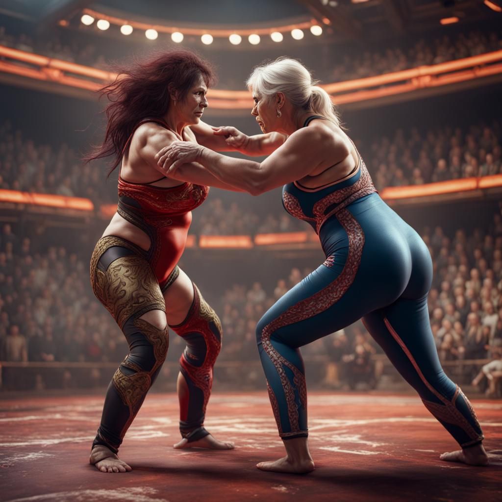 Detailed Matte Painting of Women Wrestling