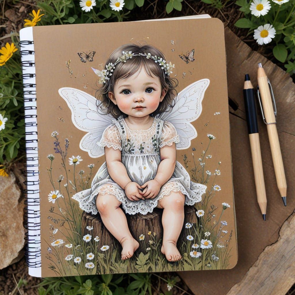 Whimsical Baby Fairy in a Rustic Wildflower Meadow
