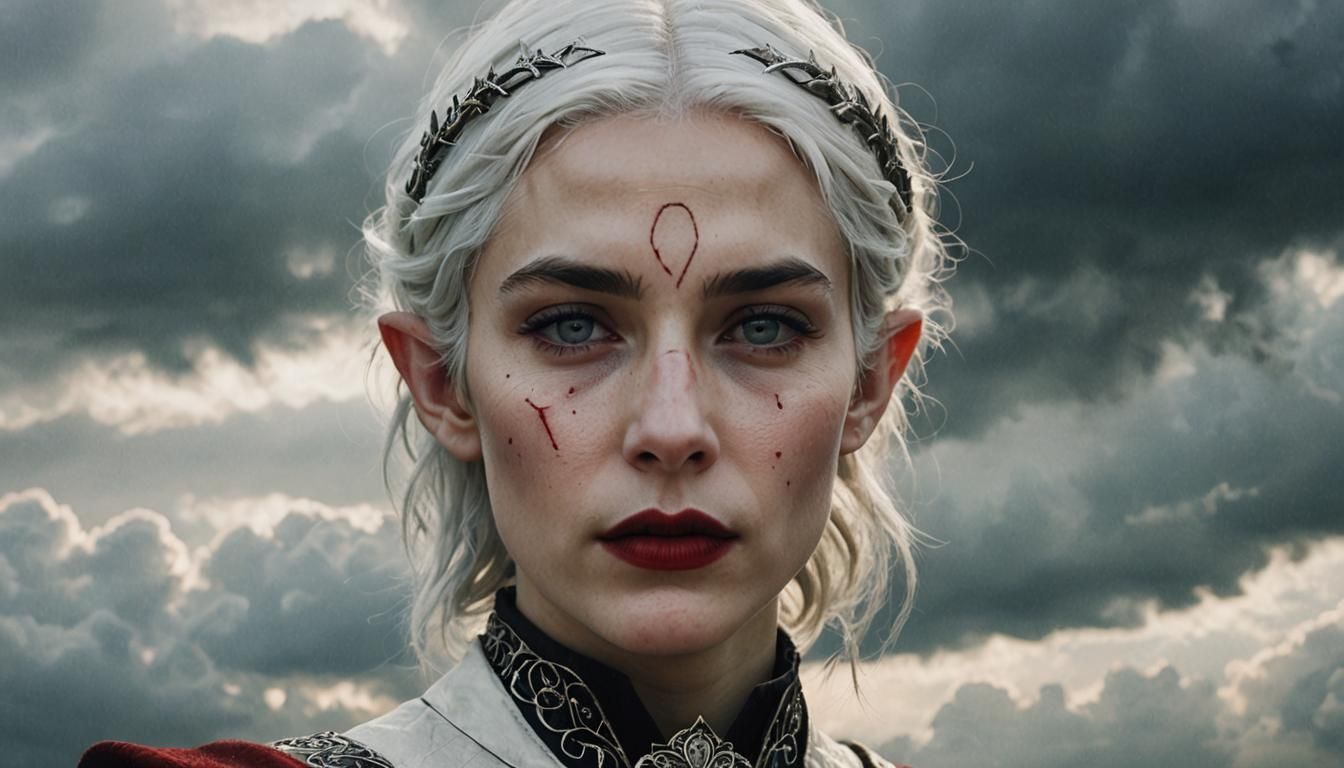 Elven Woman Portrait with White Hair, Hyperrealistic Photogr...