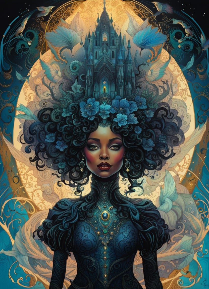 Gothic Queen with Smoke and Lightning in Ink Flow Art