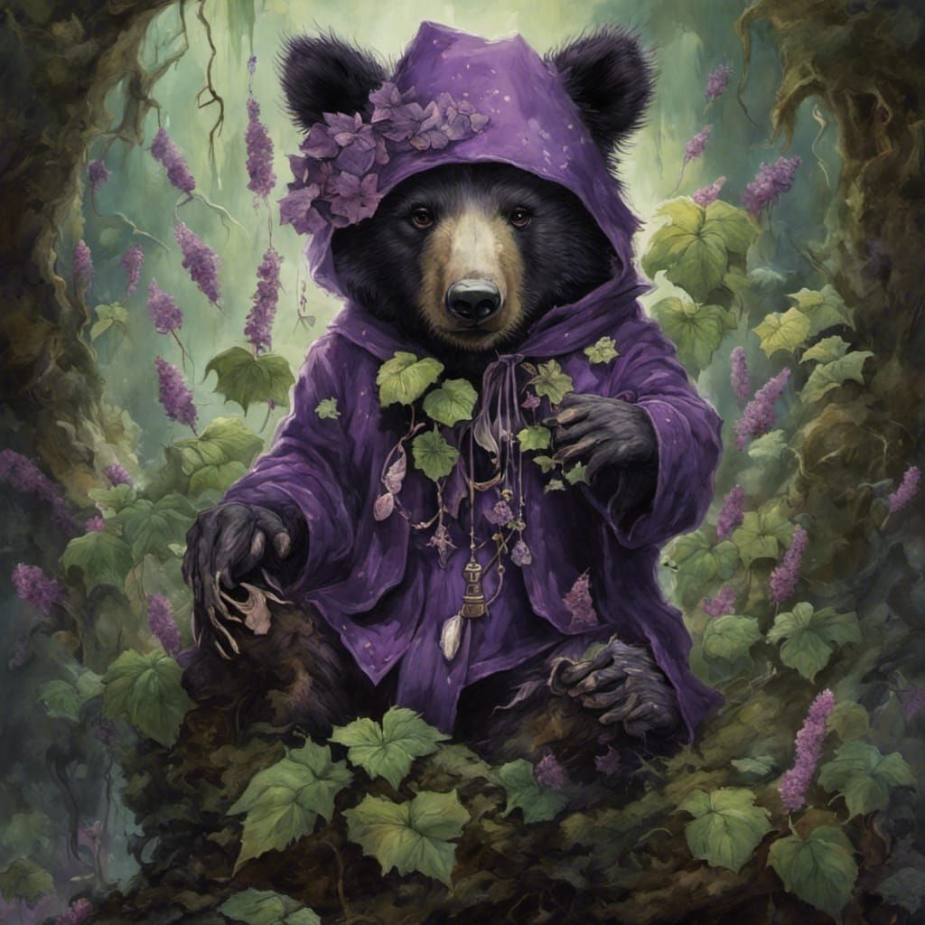 Bear Cub Wizard with Magical Sparkles