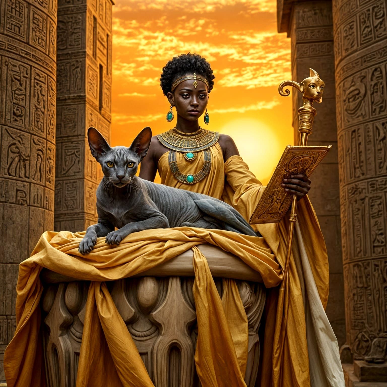 Egyptian Sphinx Cat and Upper Egypt Girl
