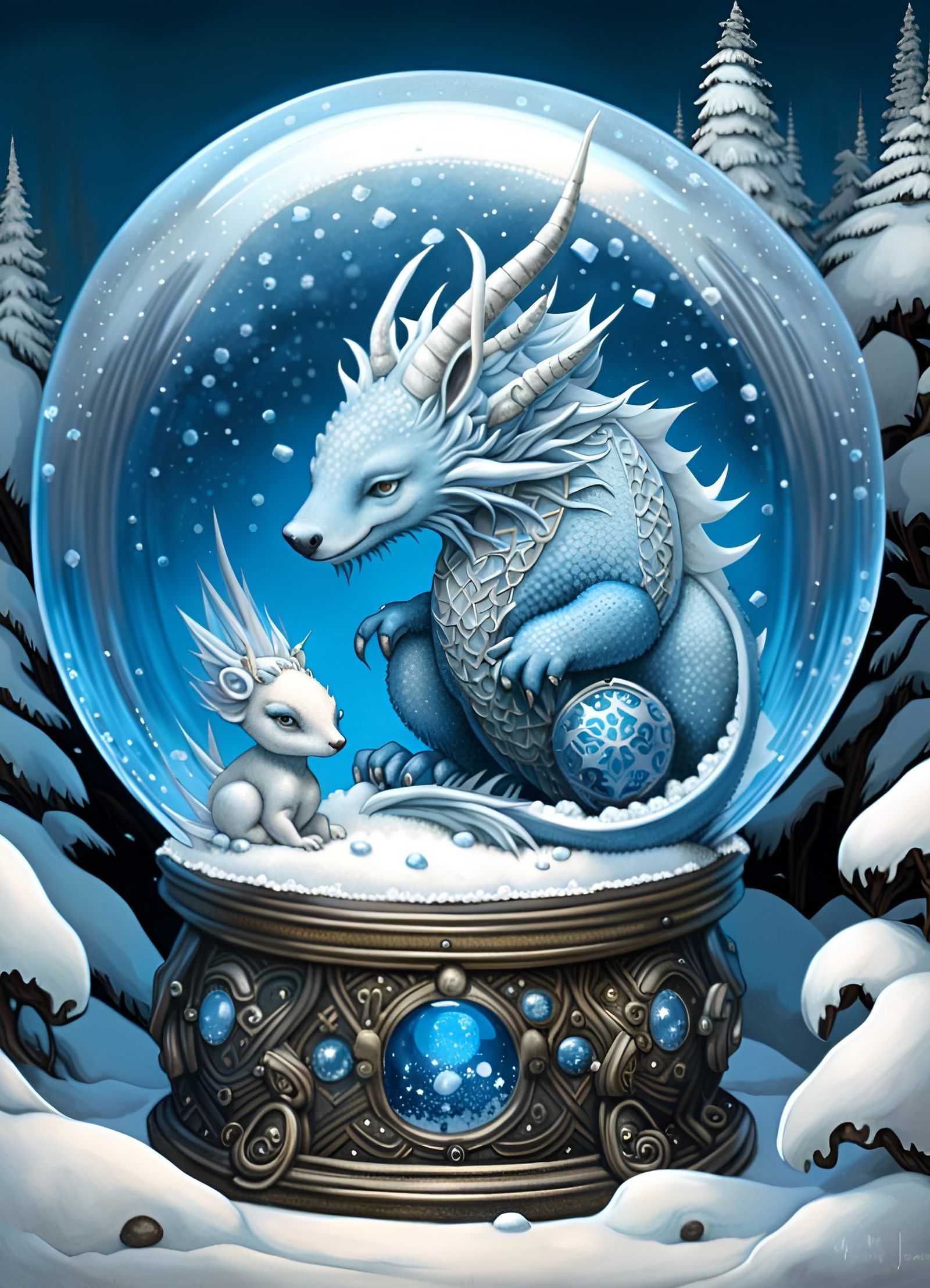 Icy Winter Snow Globe: Surrealist Fantasy Art