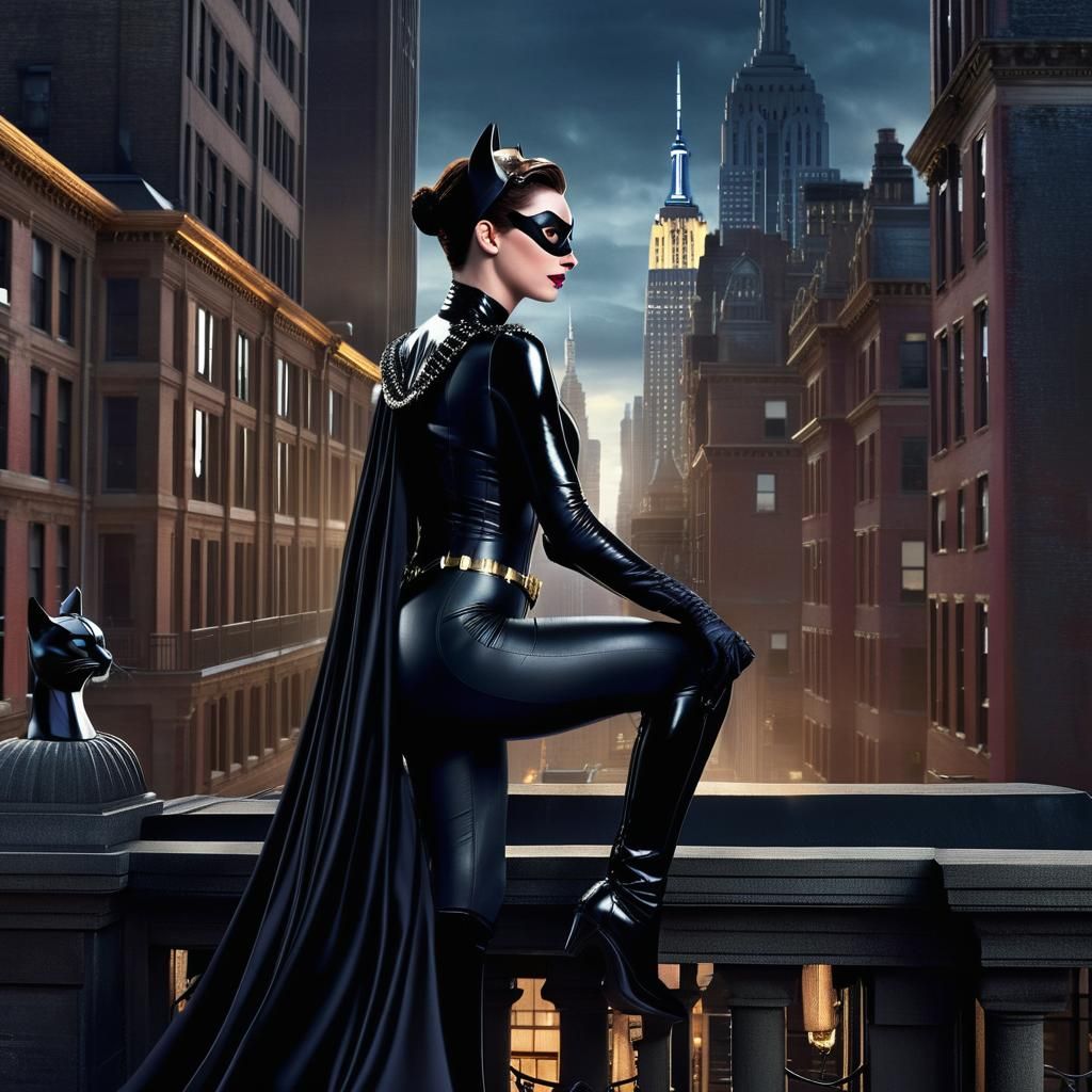 Anne Hathaway as Catwoman on Rooftop