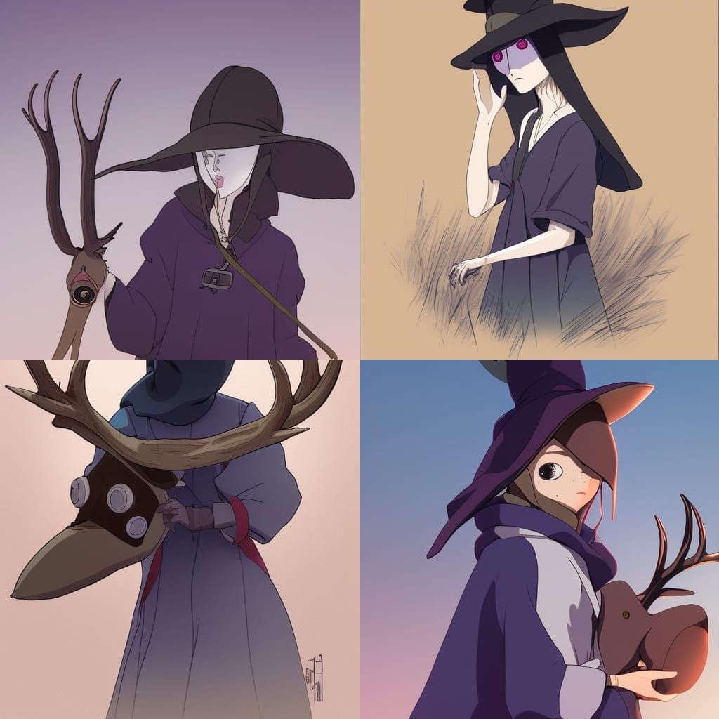Anime Plague Doctor Blueberry Girl with Antlers