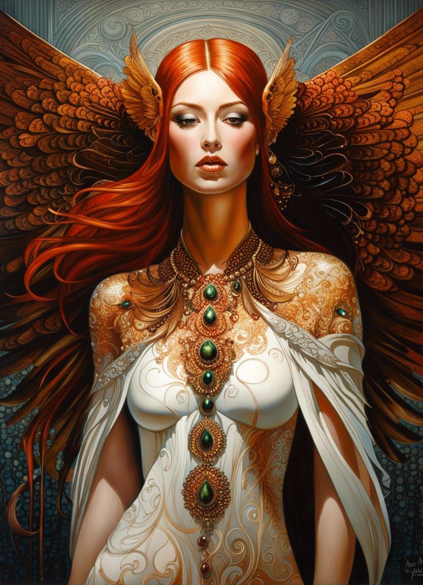 Winged Woman Portrait in Surrealist Style