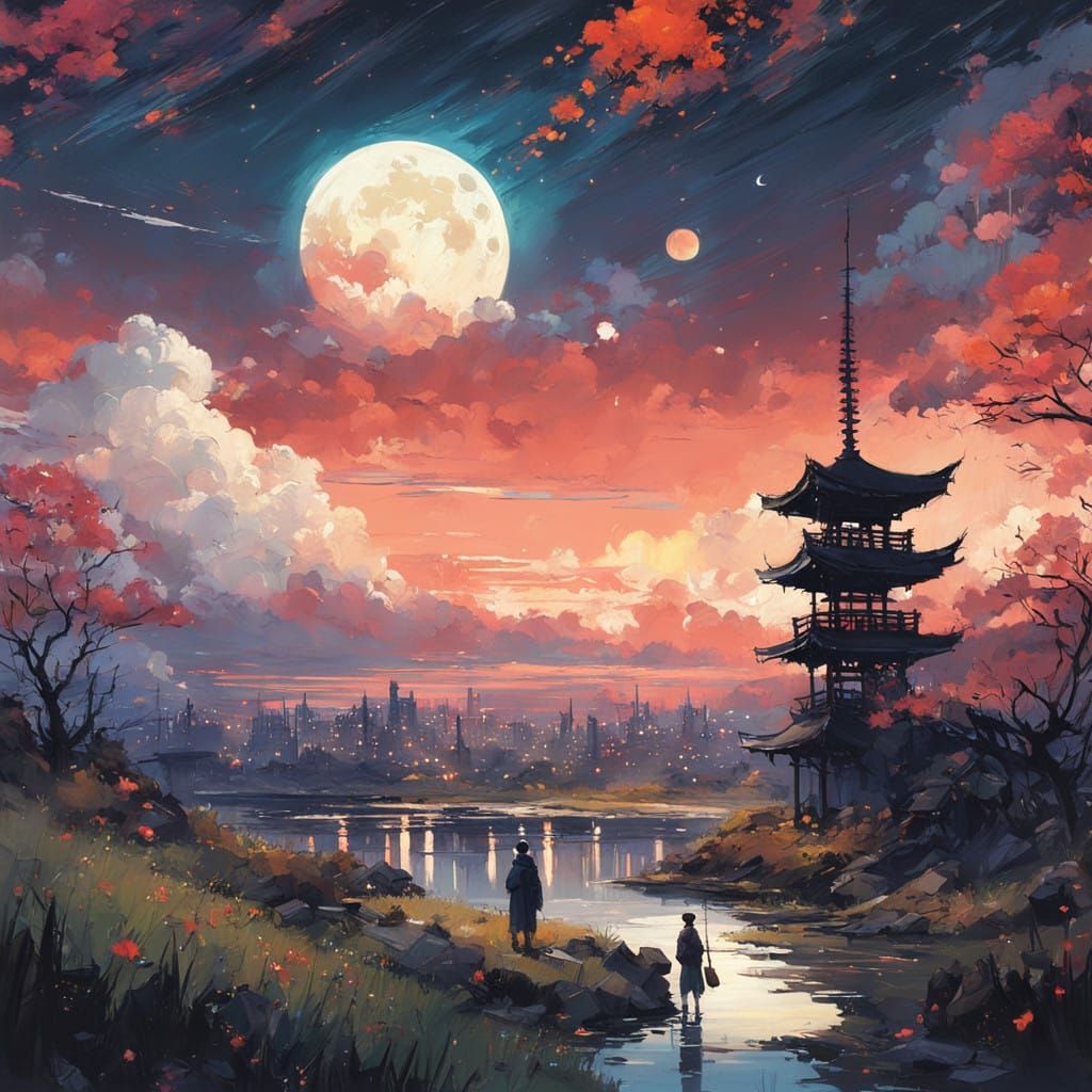 Beautiful Japanese sky at night