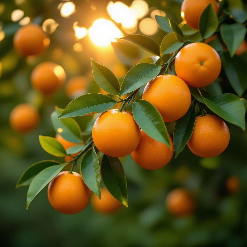 Photorealistic Clementine Tree in Golden Hour Light