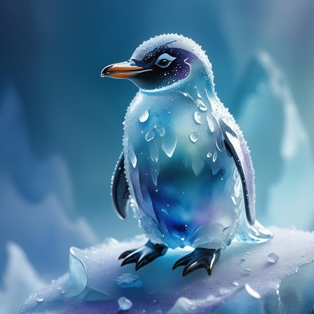 Ethereal Frosty Penguin in Delicate Glass