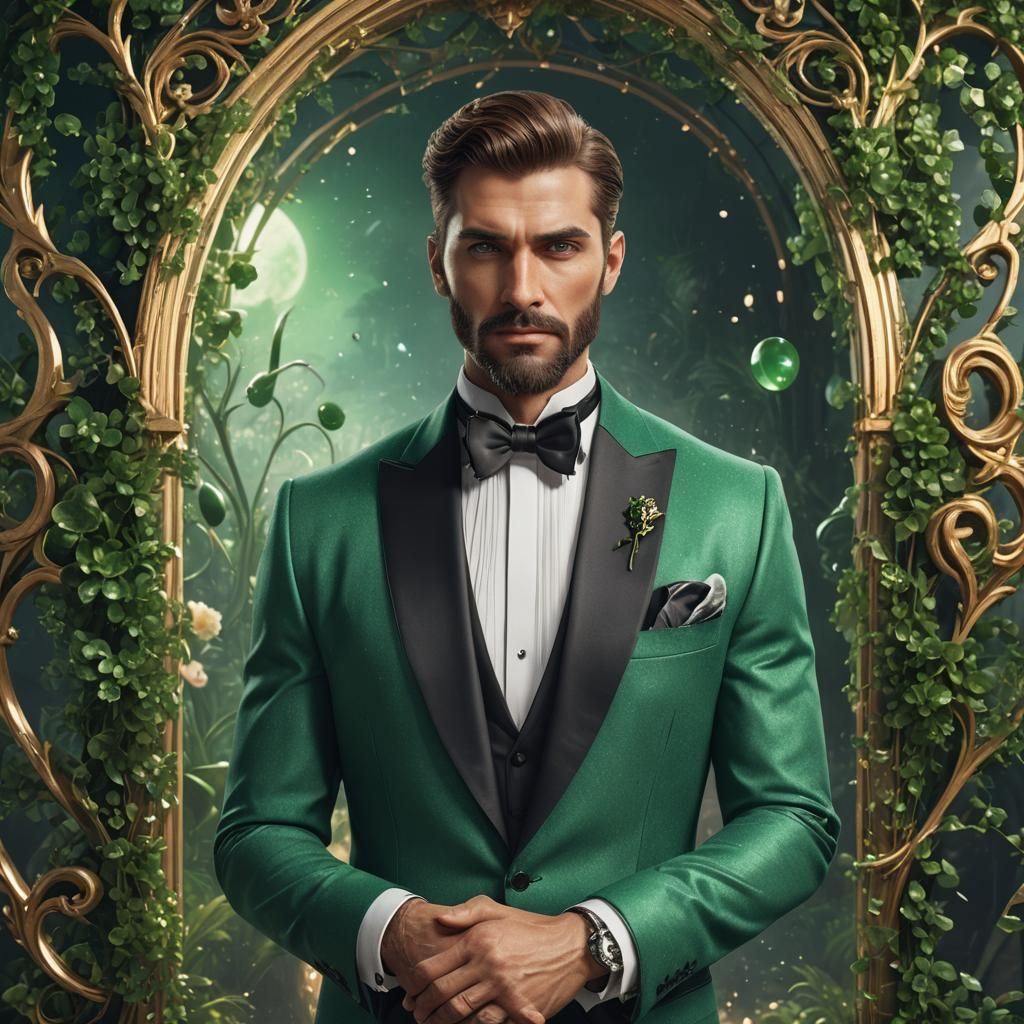 Handsome Man with Green Eyes in Detailed Digital Painting