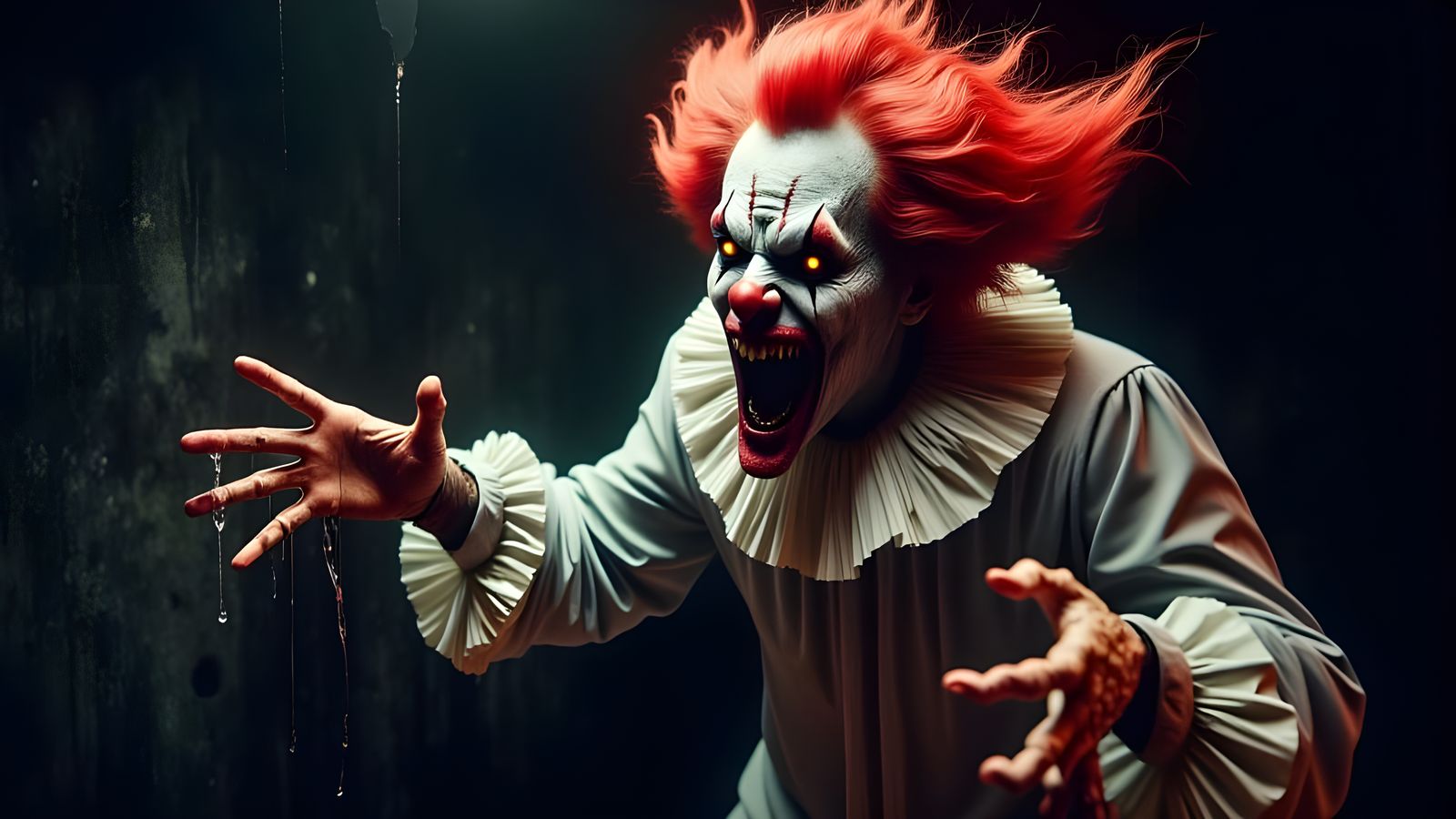 Hyperrealistic Horror Clown Biting Woman