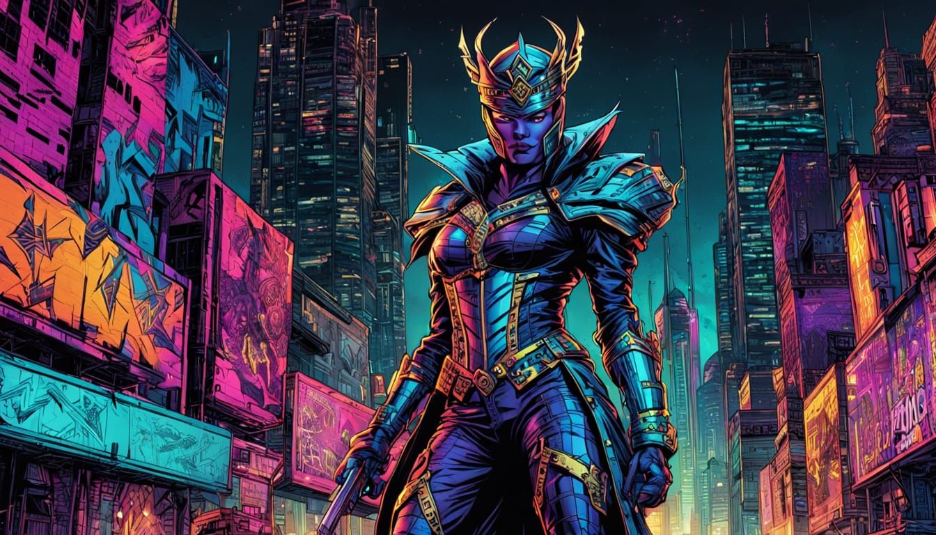 Killer Queen in Vibrant City, Comic Book Style